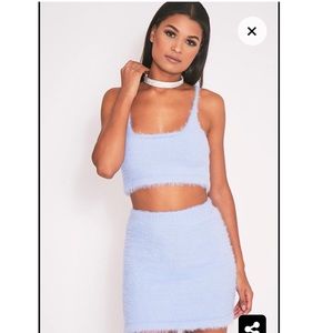 Dusty Blue Fluffy Knitted Mini Skirt AND top